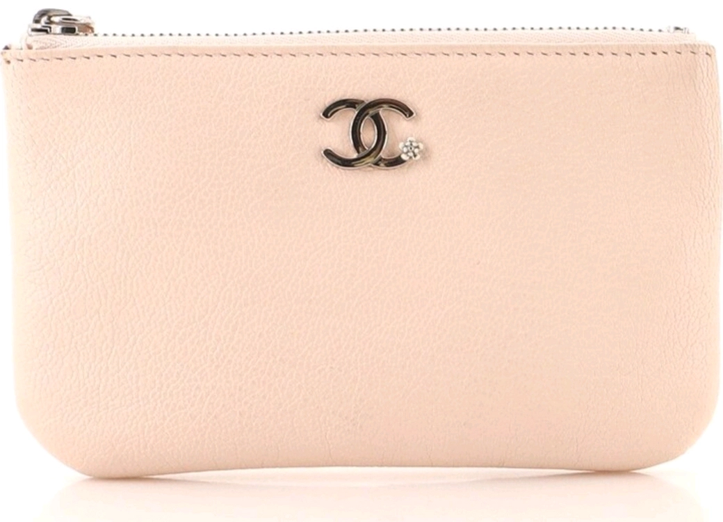 Chanel 클래식 샤넬 미니 O-케이스는 베이지 캐비어 송아지 가죽 정품 이미지