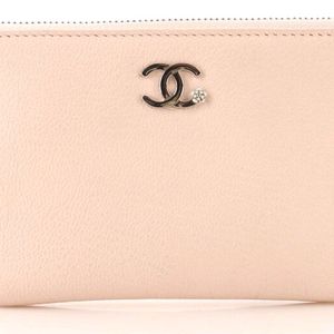 Chanel 클래식 샤넬 미니 O-케이스는 베이지 캐비어 송아지 가죽 정품 이미지
