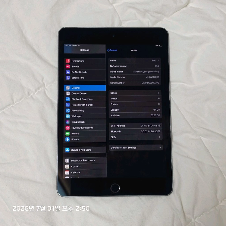 상태 좋은 ipad mini5 wifi버전 64GB 풀박 이미지