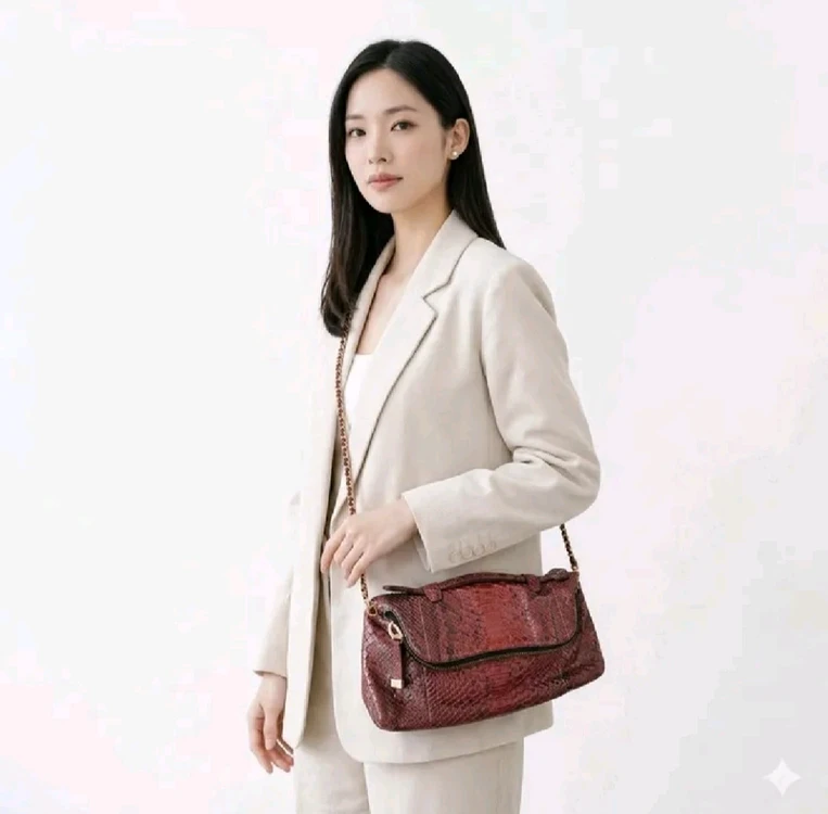 레드 포인트백 | 힐리앤서스 뱀피 소가죽 체인백 | 숄더 크로스 클러치 이미지
