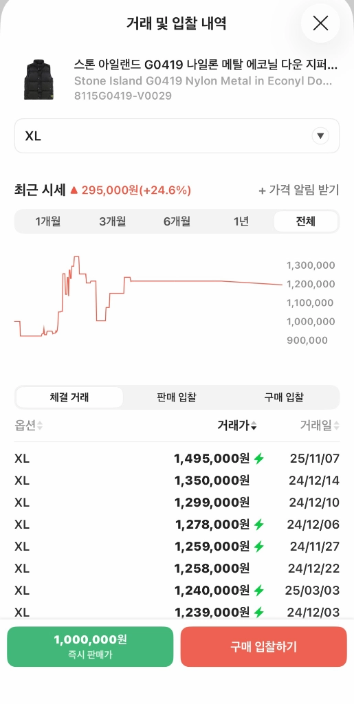 [XL] 스톤아일랜드 나일론메탈 블랙 조끼 패딩 이미지