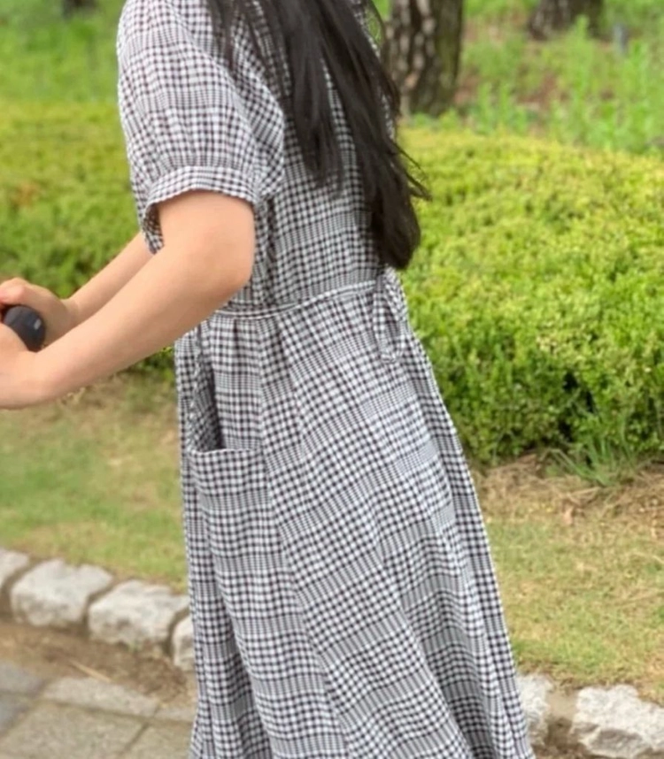여름 체크무늬 시어서커 원피스 free size 이미지