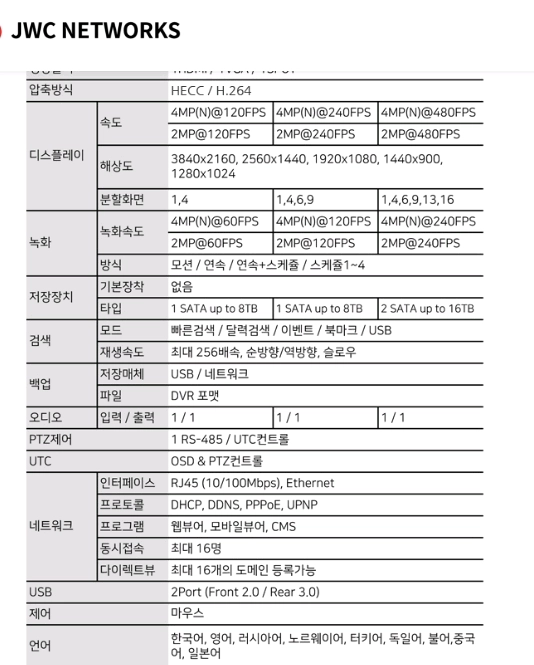 JWC CCTV DVR 녹화기 8채널 JDR-508A 이미지