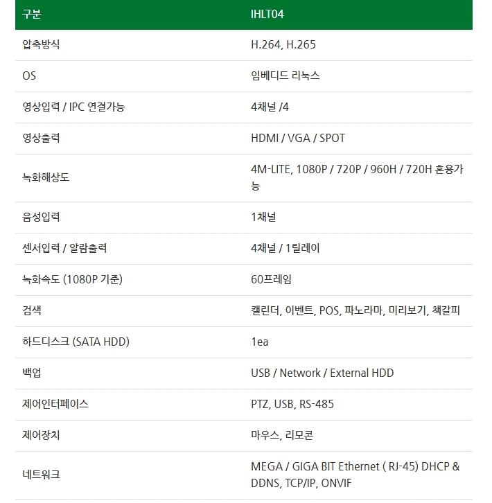 아이비전 CCTV 녹화기 DVR 4채널 IHL-T04 이미지
