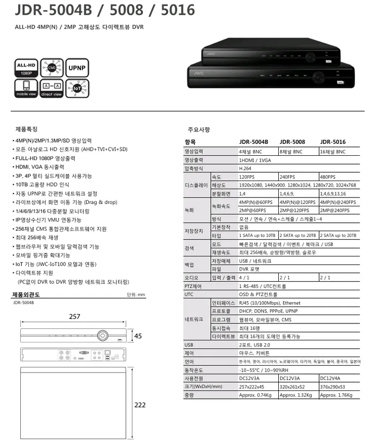 CCTV 녹화기 4채널 JWC JDR-5004B 이미지