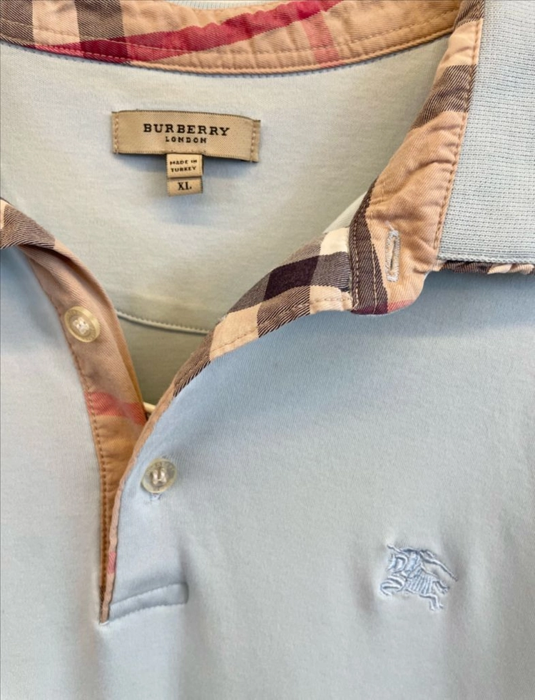 버버리 런던 스카이블루 노바체크 반팔카라티 XL 폴로셔츠 이미지