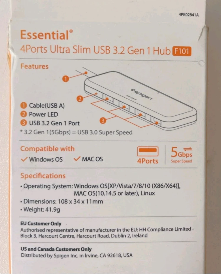 슈피겐 에센셜 4포트 USB 3.2 허브 F101 이미지