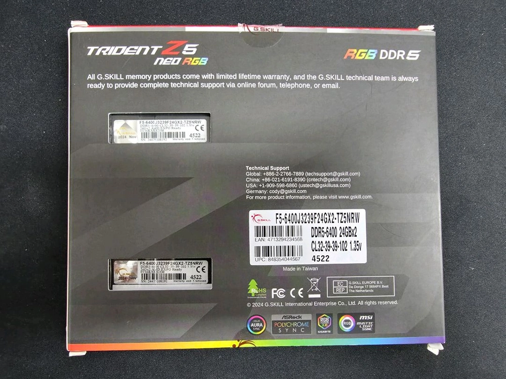 [RAM] 지스킬 DDR5-6400 CL32 TRIDENT Z5 NEO RGB 화이트 48GB (24GB x 2) 이미지