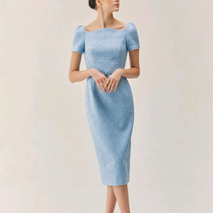 브라이드앤유 원피스 haven curved neck h-line Tweed long dress blue 2사이즈 이미지