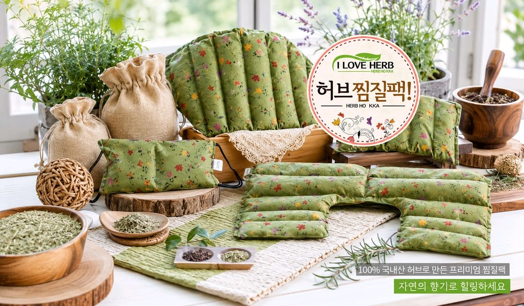 [미개봉 새상품] 허브 찜질팩, 찜질기 (아이러브 허브-중 사이즈) 이미지