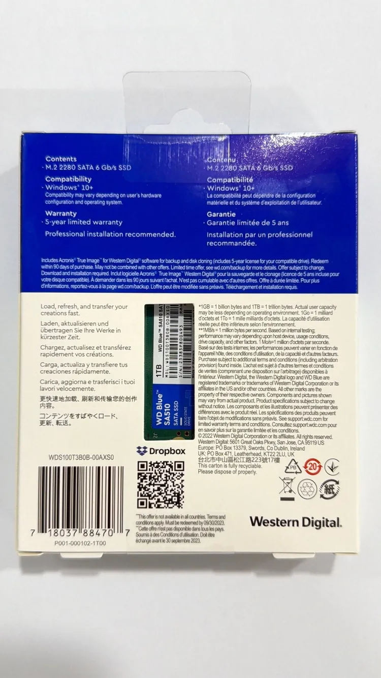 미개봉 WD Blue SA510 1TB SATA M.2 SSD 이미지