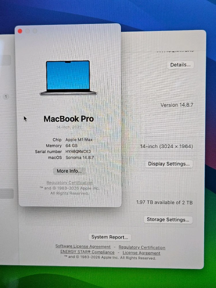 14인치 맥북프로 M1 MAX 64GB 2TB 풀옵 CTO 이미지