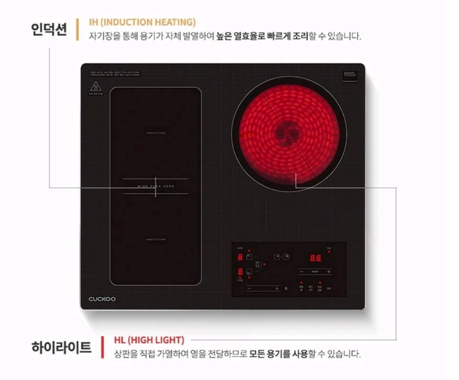 새상품)쿠쿠 3구 하이브리드 인덕션 CIHR-D304FB 블랙 이미지