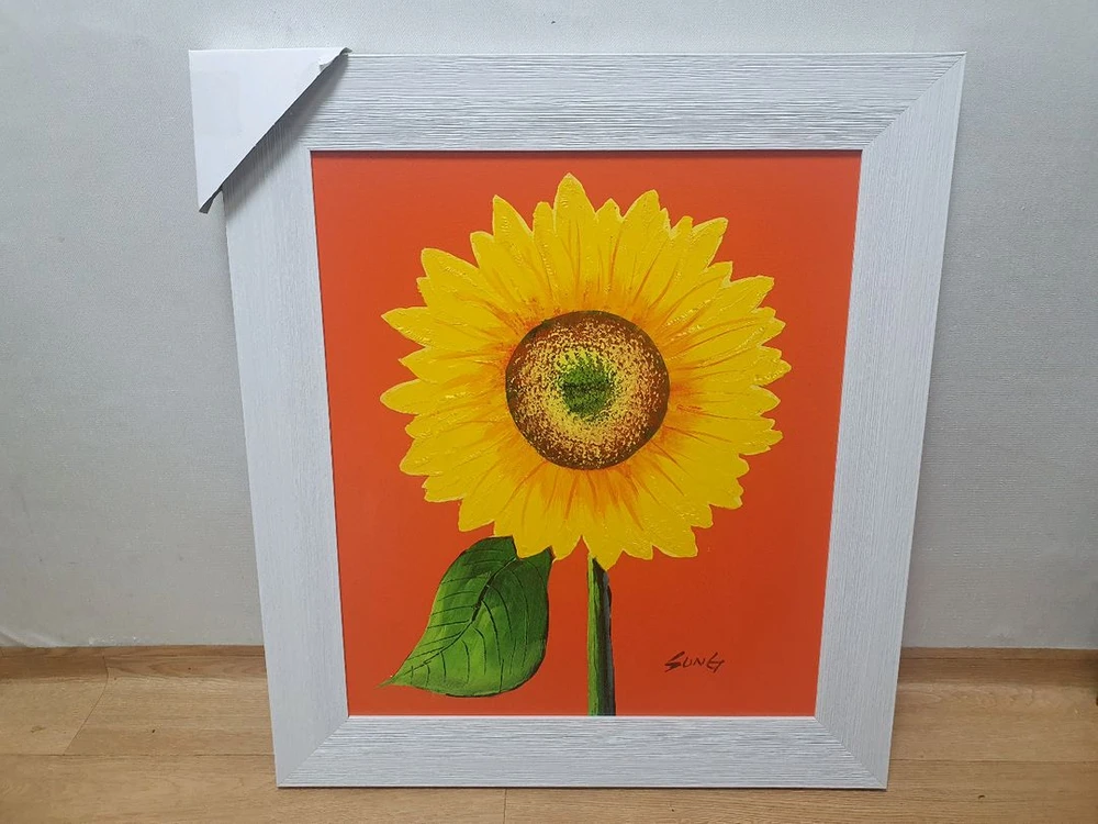 해바라기 유화 액자 그림 이미지