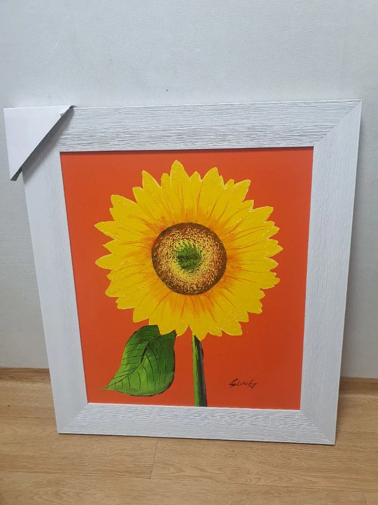 해바라기 유화 액자 그림 이미지
