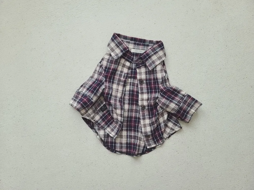 강아지옷 버건디 체크셔츠 반려견 2XL 봄가을 애견의류 이미지