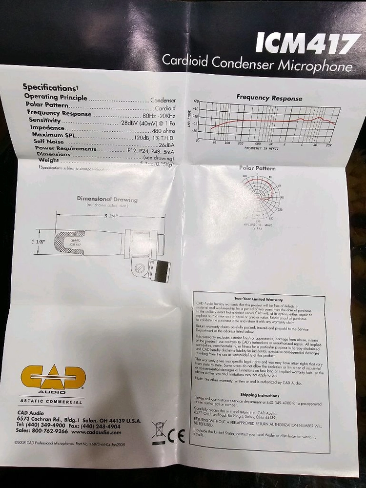 CAD ICM417 콘덴서 마이크 이미지