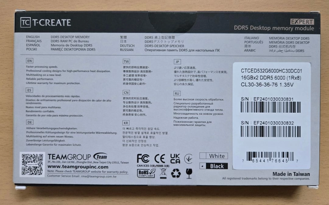 T-CREATE DDR5 32GB(2x16GB) 6000MHz CL30 블랙 이미지