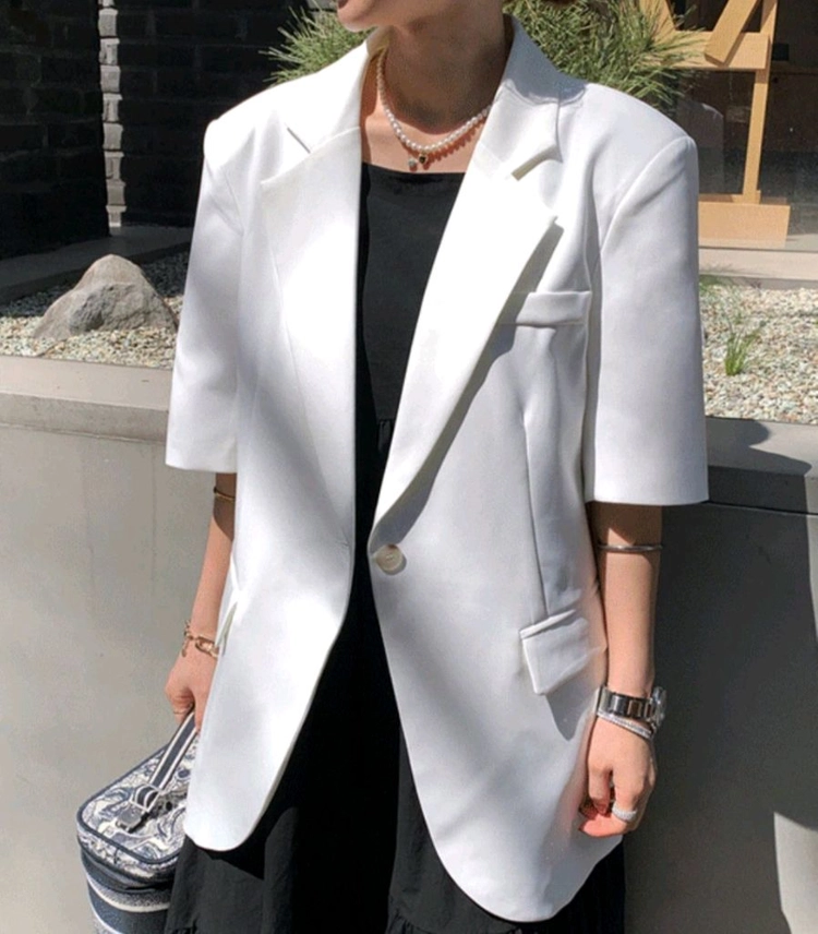 오버핏 반팔 원버튼 자켓 이미지