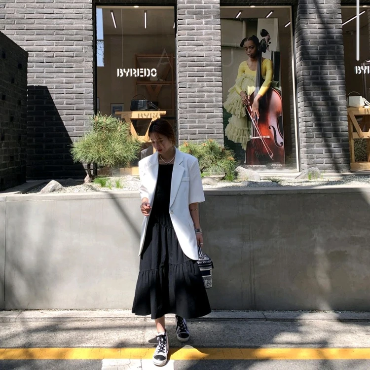 오버핏 반팔 원버튼 자켓 이미지