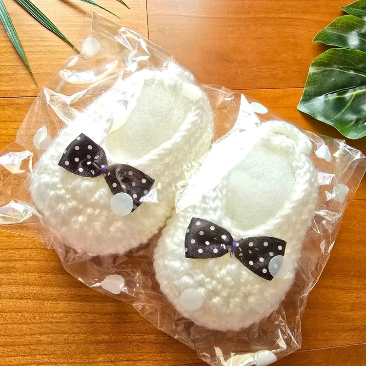 (새상픔) HandMade 뜨개 아기 신발 블랙리본 이미지