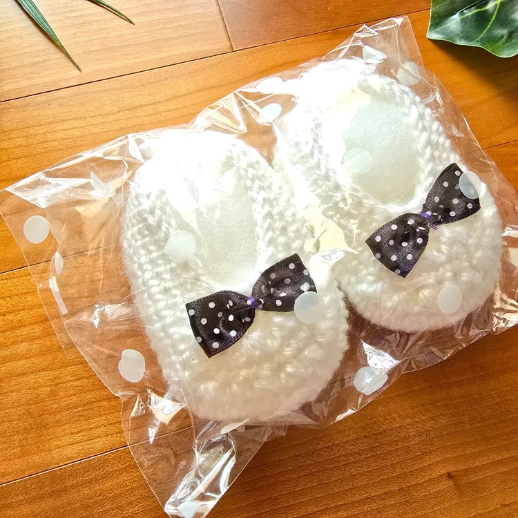 (새상픔) HandMade 뜨개 아기 신발 블랙리본 이미지