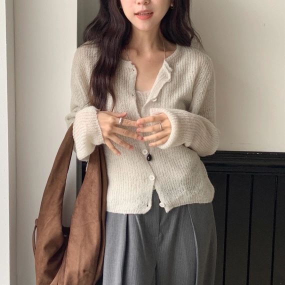 [새상품] 부클 가디건 나시 뷔스티에 세트 (웜그레이) 이미지