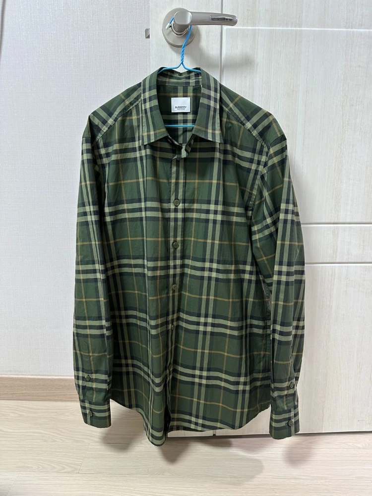 버버리 체크 코튼 포플린 셔츠 딥그린 팝니다. 이미지