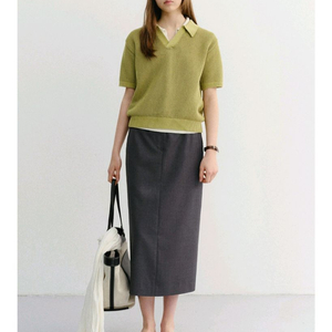 던스트 H-LINE LONG SKIRT DEEP GREY 스커트 이미지