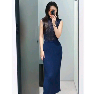 이세이미야케 해칭 스커트 네이비,쉬폰 가디건 세트~ 이미지