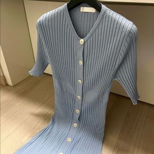 오르 ORR 단추 골지 니트 반팔 롱원피스 여름 쿨 블루 하늘색 5부 이미지