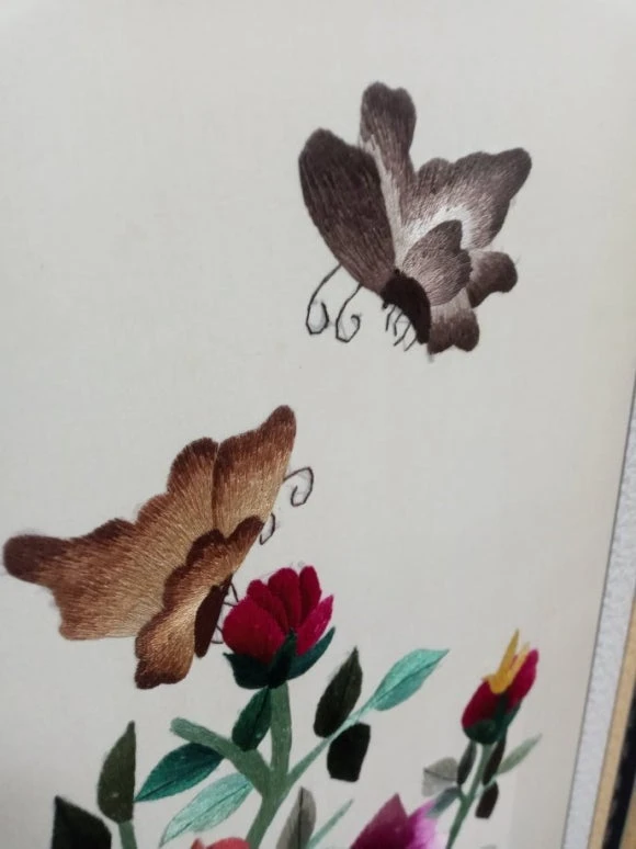 화려하고 아름다운 화조도 고급 자수 8폭 병풍과 서예 6폭 이미지