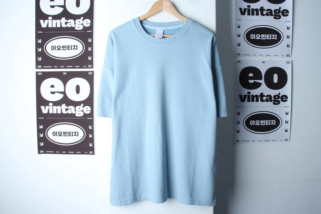(L-2XL) 제멋 반팔 티셔츠 빅사이즈 연블루 무지 이미지