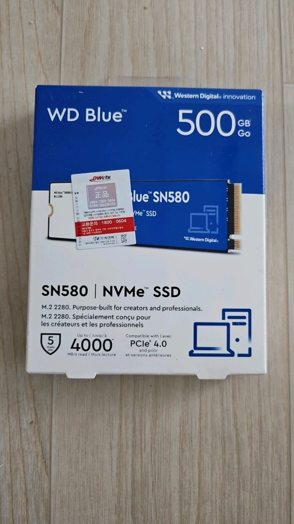 WD Blue SN580 500GB NVMe SSD 이미지