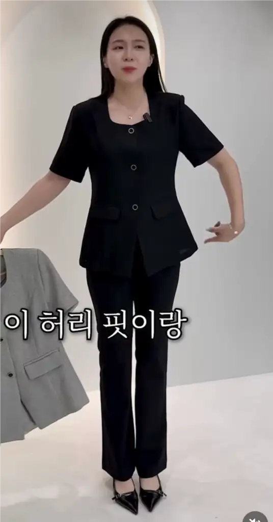제니라벨 린넨 스퀘어넥 반팔 자켓 블랙 이미지