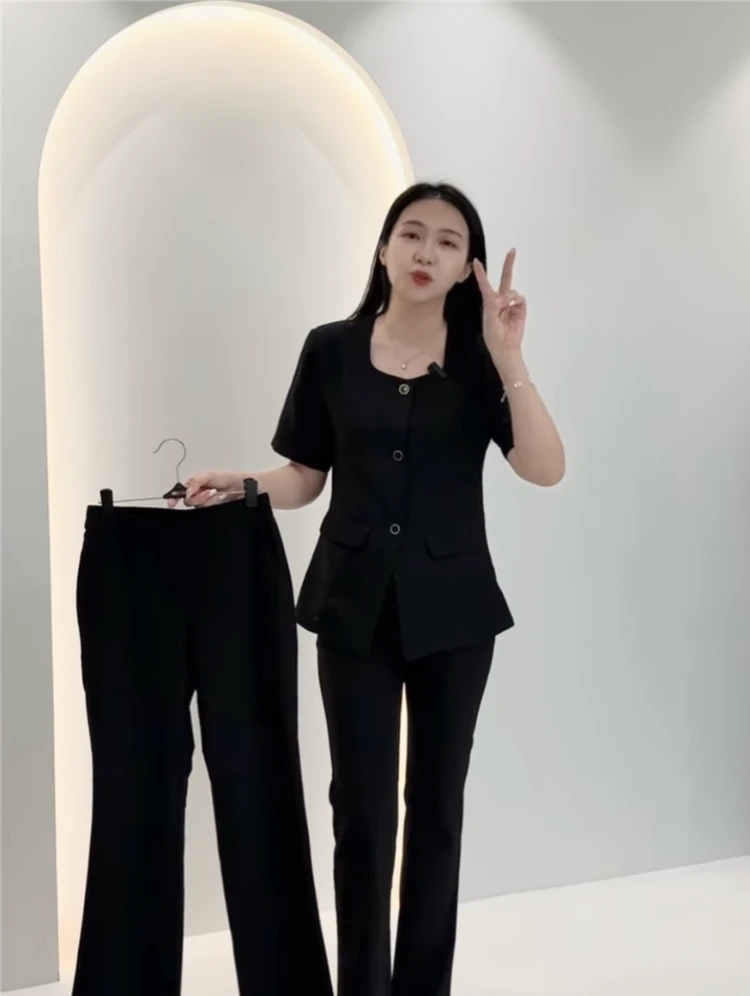 제니라벨 린넨 스퀘어넥 반팔 자켓 블랙 이미지