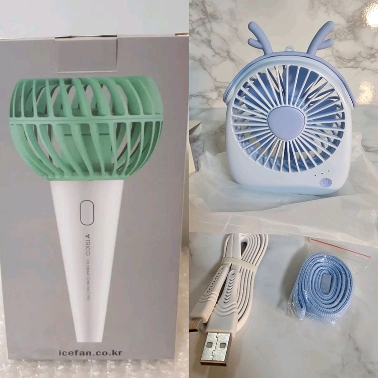 새상품- 트리코 아이스크림 선풍기+ 사슴뿔 탁상미니 선풍기 일괄판매 이미지