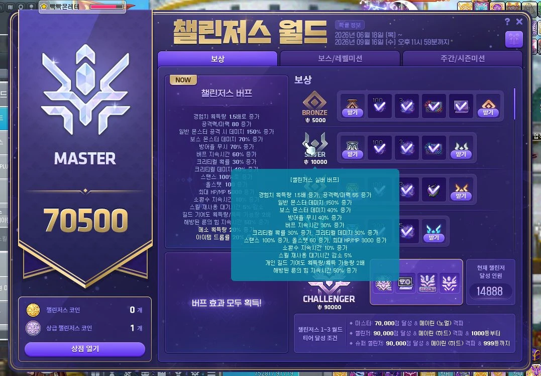 메이플 하이퍼버닝 유니온 챌섭 다합니다 이미지