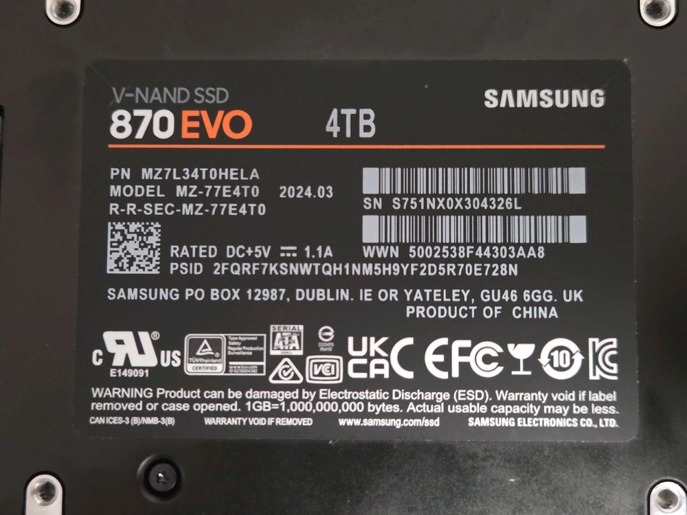 국내 정발(A/S 29년3월) 미사용 신품 870 EVO 4TB SSD 이미지