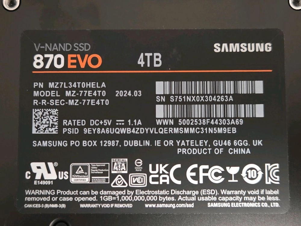 국내 정발(A/S 29년3월) 미사용 신품 870 EVO 4TB SSD 이미지