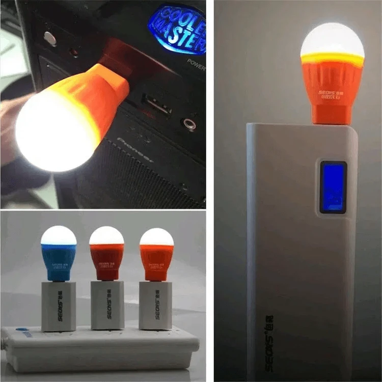 새 2개 연두색 차량용 USB 램프 미니 전구 휴대용 LED 조명 노트북 독서 이미지