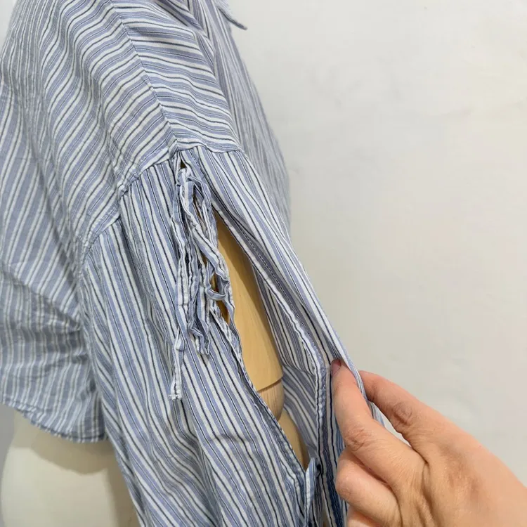 일본빈티지 사이드리본 스트라이프 크롭셔츠 블라우스 4479 이미지