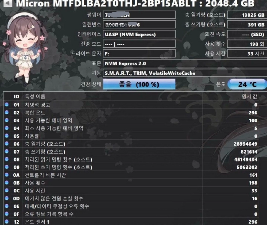 마이크론 2TB NVMe gen5 SSD 미사용 이미지