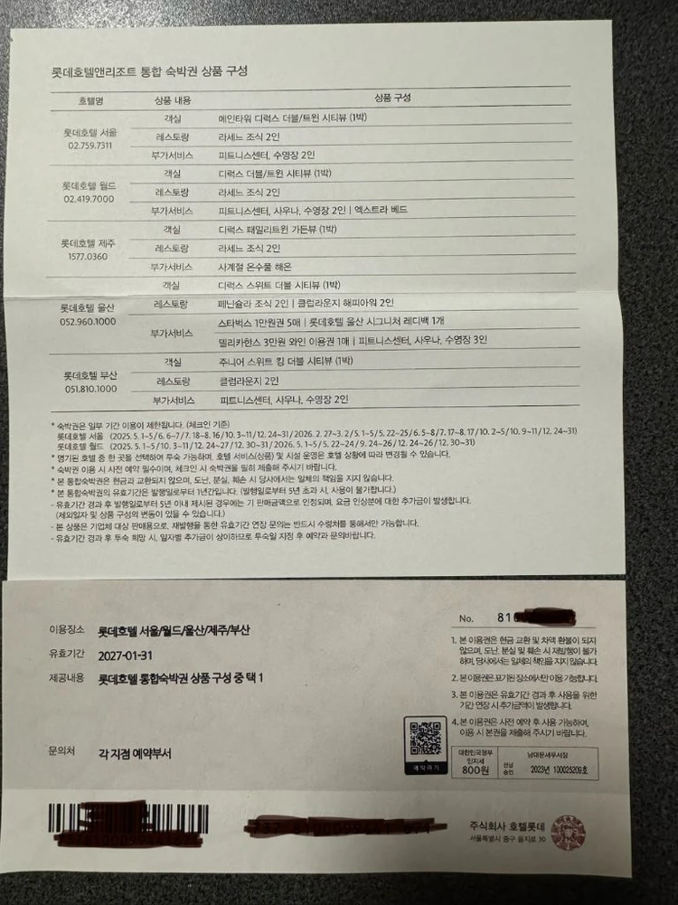 롯데호텔 통합숙박권 - 안심되는 중고거래