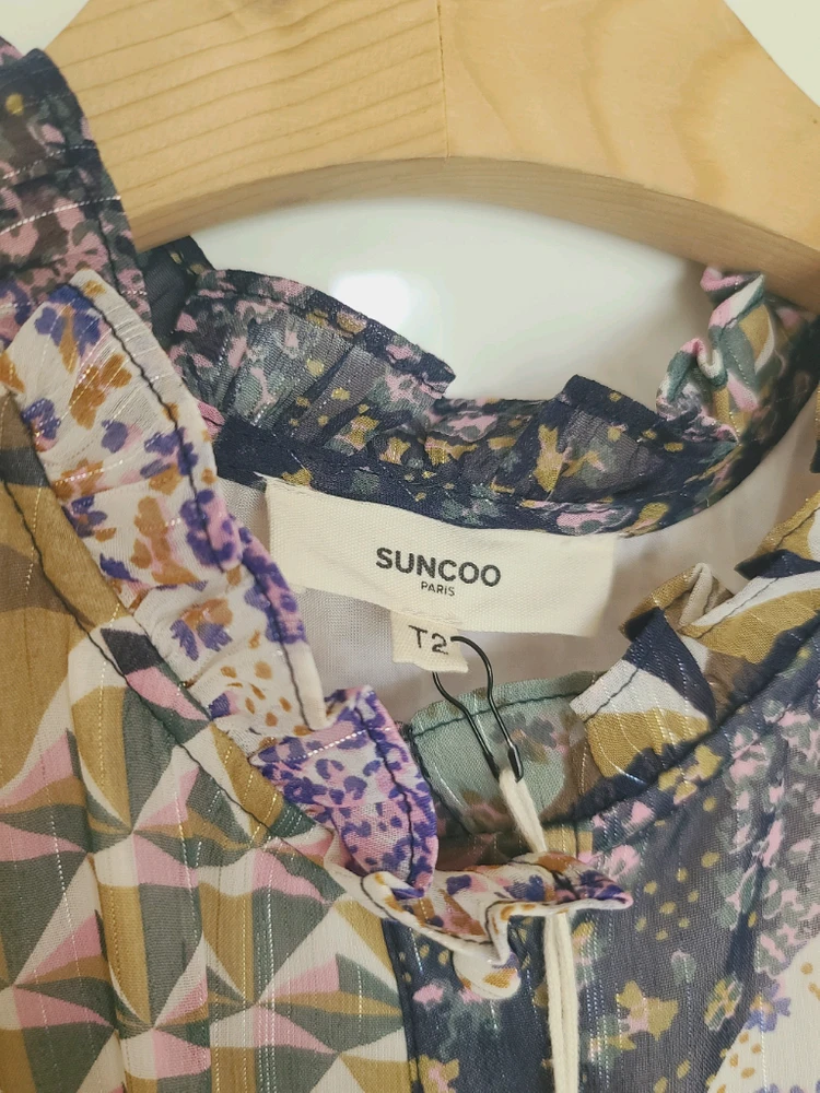 새상품) 프랑스 브랜드 SUNCOO paris 프릴 패턴 플리츠 롱원피스 / 비이커 한섬 써스데이아일랜드 쟈딕 마랑 이미지