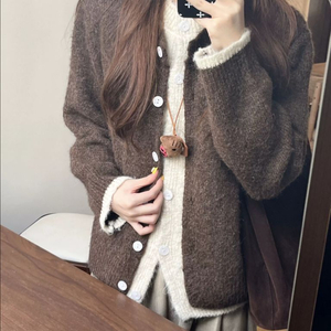 브라운 갈색 니트 가디건 앙고라 모리걸 레이어드 빈티지 에이블리 이미지
