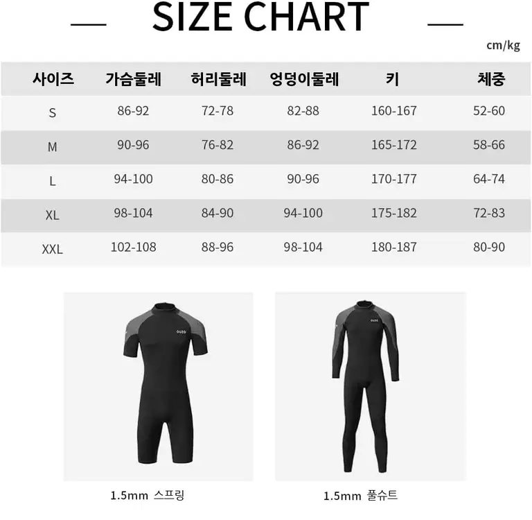 웻슈트 다이빙슈트 프리다이빙 (두께1.5mm) L 이미지