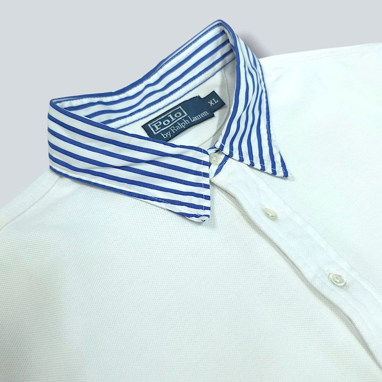 [XL] 폴로 화이트 스트라이프 카라 피케 반팔 카라티셔츠 이미지