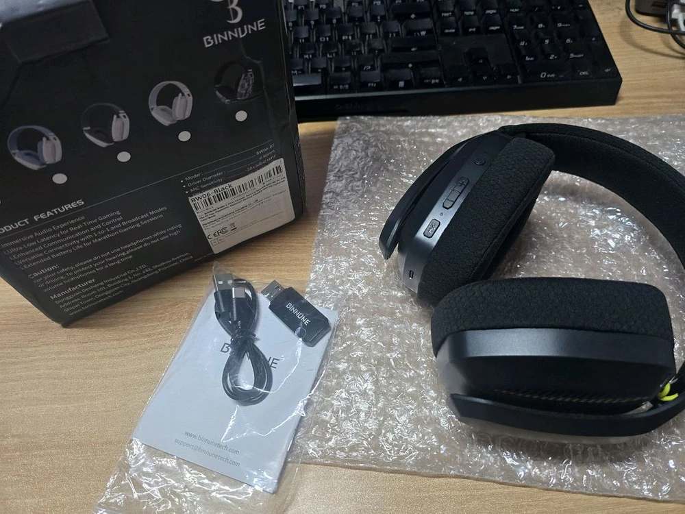 BINNUNE BW06 PC Mac용 마이크 2.4GHz 무선 게임용 블루투스 헤드셋 PS5 PS4 이미지