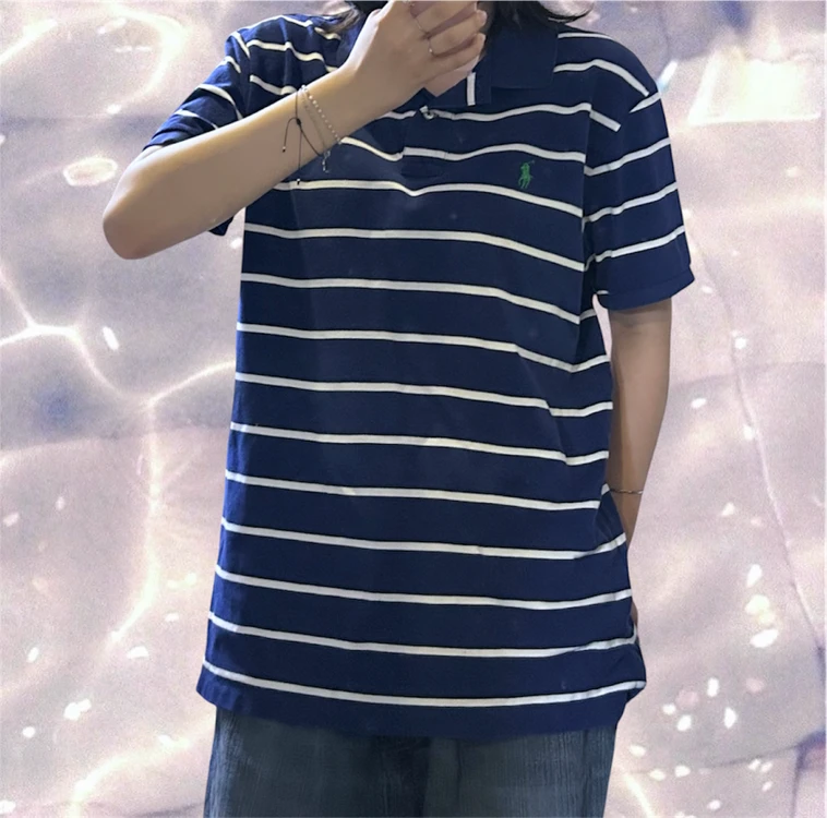 폴로 랄프로렌 PK 스트라이프 반팔 카라 티셔츠 네이비 XL 이미지